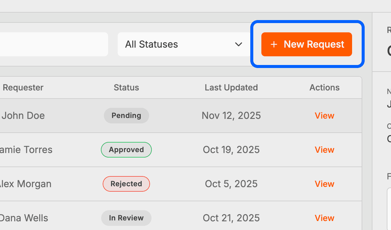 Start a new request screenshot